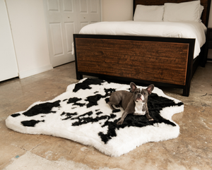 Animal Print Memory Foam Dog Bed - Black Faux Cowhide